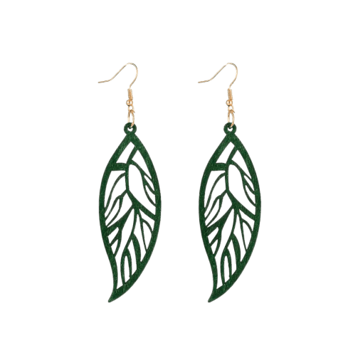 Etnoria minđuše – zelene drvene minđuše u obliku lista