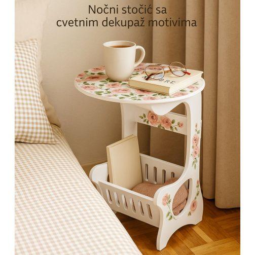 Rosalija – Noćni stočić sa cvetnim dekupaž motivima