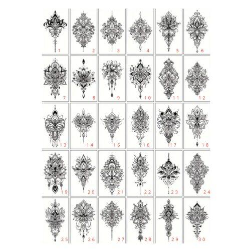 Mandala Art privremene tetovaže – CrnoBeli dizajni (30 modela)